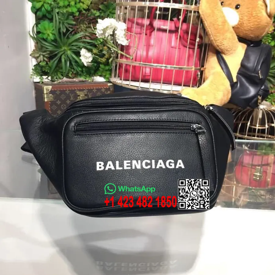 Balenciaga Logotyp Fanny Pack Väska 25cm Kalvskinn Läder Vår/sommar 2018 Kollektion Svart/vit