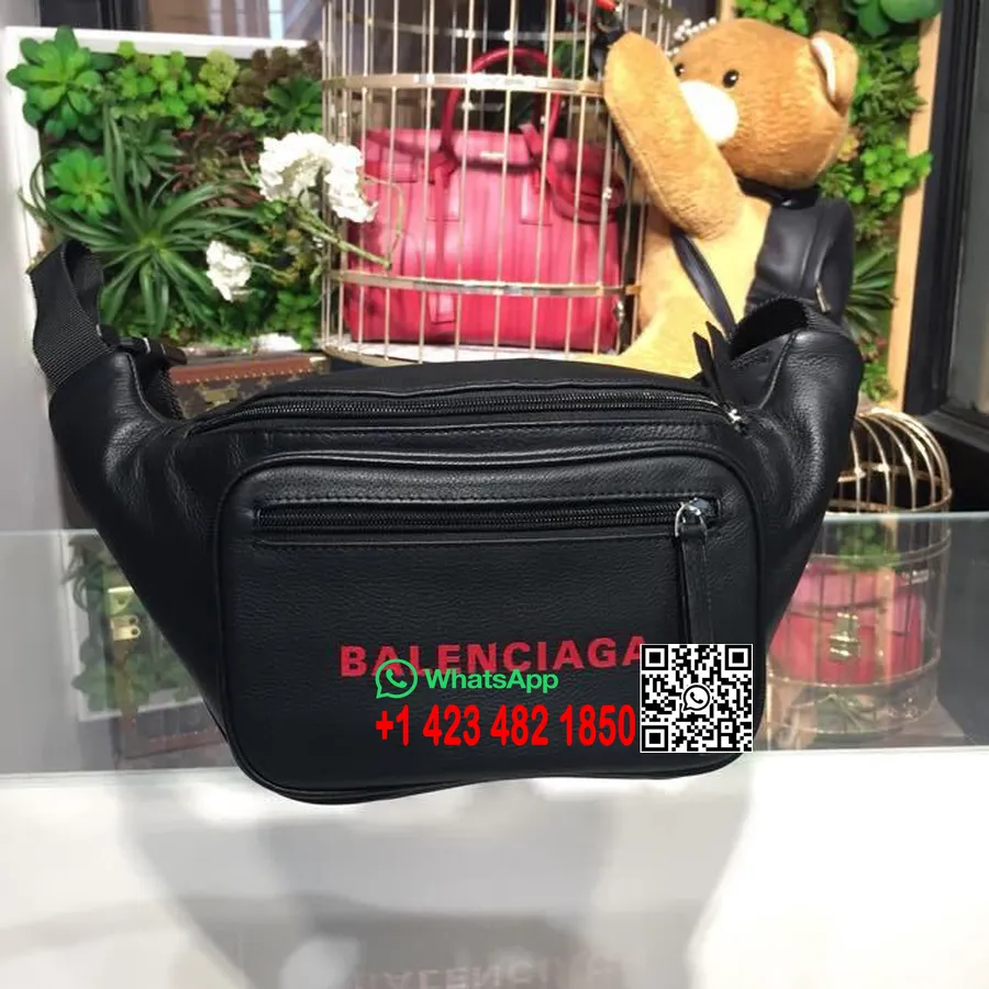 Balenciaga Logo Fanny Pack Torba 25 Cm Telečje Usnje Kolekcija Pomlad/poletje 2018 črna/rdeča