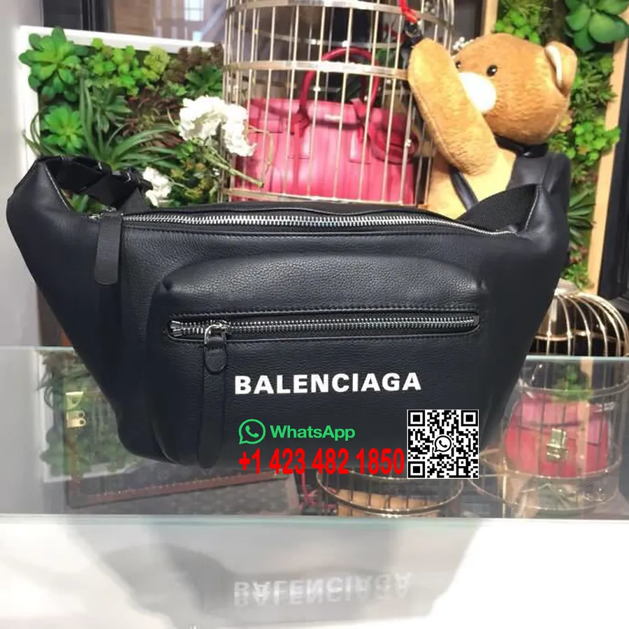 Balenciaga Logo Tas Fanny Pack 25cm Kulit Anak Sapi Koleksi Musim Semi/musim Panas 2018 Hitam/putih