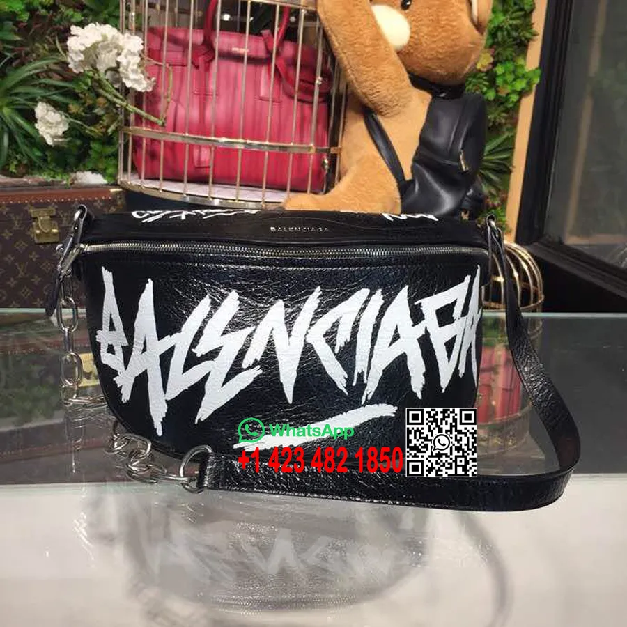 Balenciaga Graffiti Fanny Pack Torba 25 Cm Iz Telečjega Usnja Kolekcija Pomlad/poletje 2018 črna