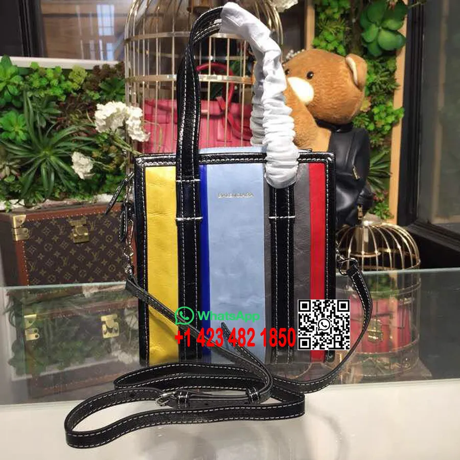 Balenciaga Bazar Shopping Tote Bag Koleksi Musim Semi/musim Panas 2018 18cm, Biru/kuning/merah