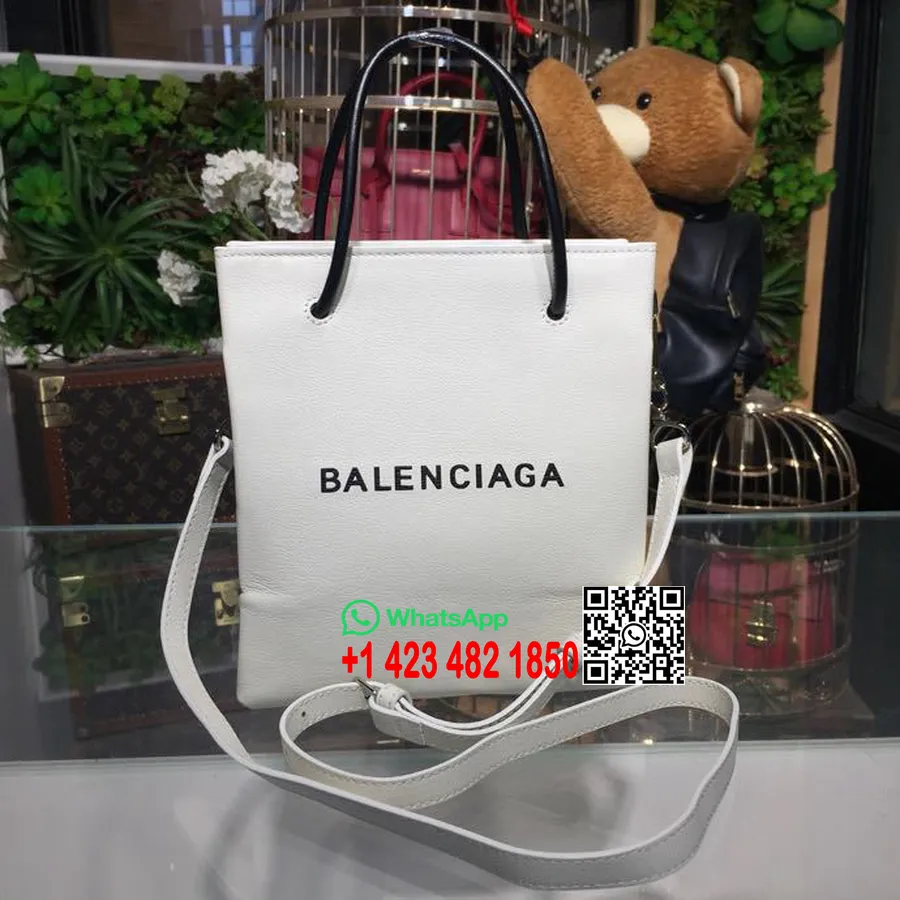 Logo Balenciaga Nákupní Taška Z Oblázkové Kůže 20 Cm Kolekce Jaro/léto 2018, Bílá