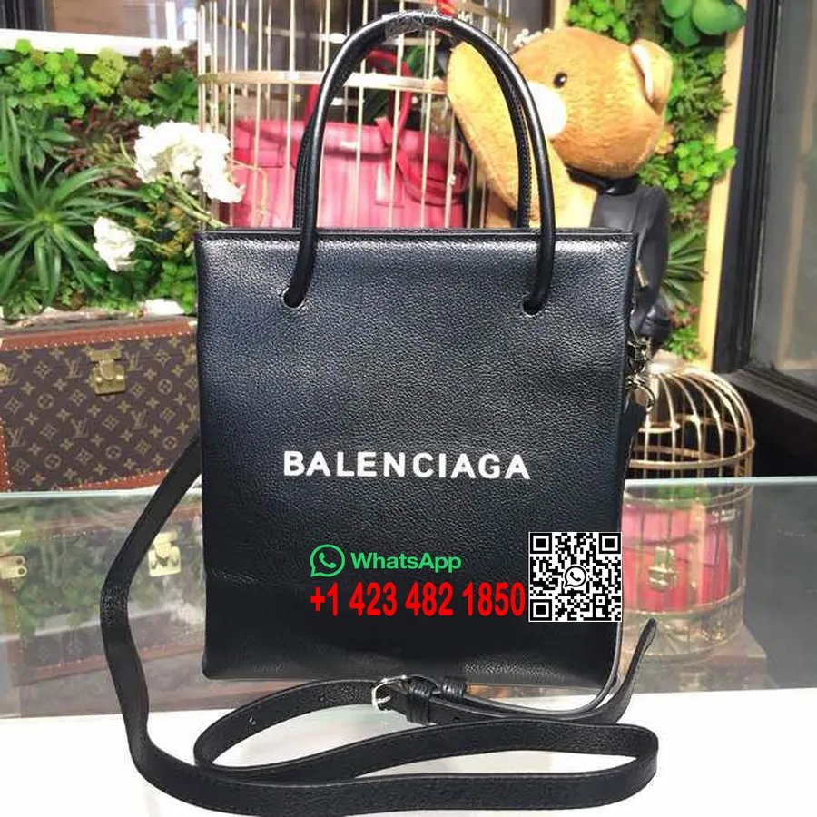 Geantă Tote Pentru Cumpărături Din Piele Pietrișată Cu Logo Balenciaga 20 Cm Colecția Primăvară/vară 2018, Negru