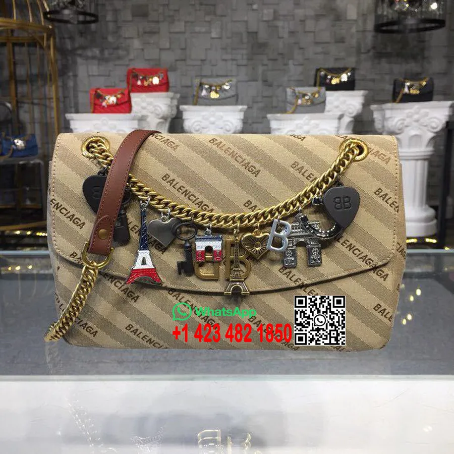 Balenciaga Lock Round BB Logo Charms Chain Umhängetasche 28 Cm Kalbsleder Frühjahr/Sommer 2018 Kollektion Beige