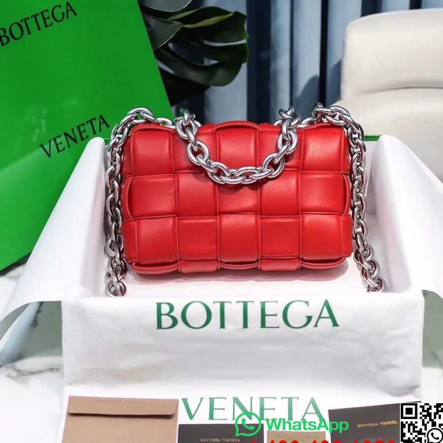 Bottega Veneta подплатена касетна чанта през рамо 26 см 631421 агнешка кожа колекция пролет/лято 2022, чили