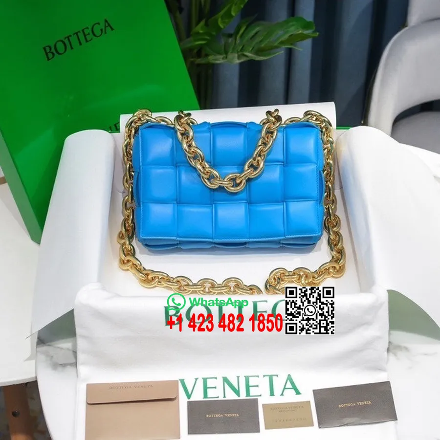 Bottega Veneta подплатена касетна чанта през рамо 26 см 631421 агнешка кожа колекция пролет/лято 2022, синьо