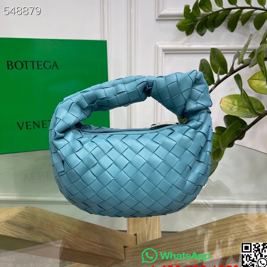 Bottega Veneta Mini Jodie Schoudertas 28cm 651876 Lamsleer/kalfsleer Collectie Lente/zomer 2021, Lichtblauw