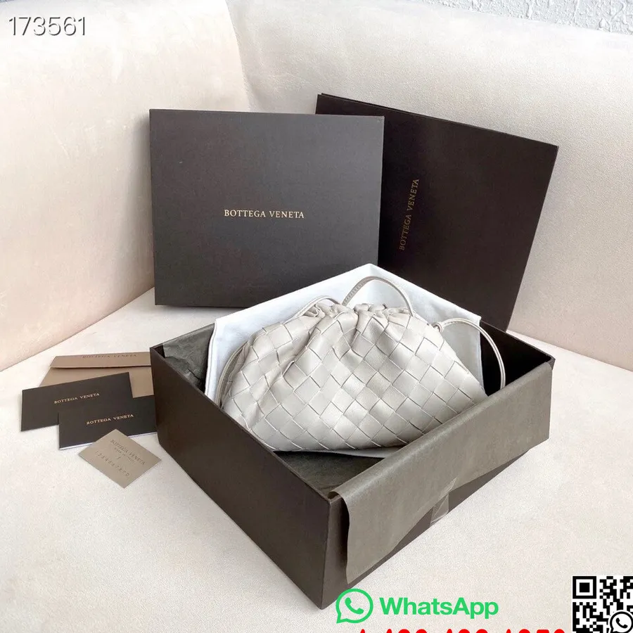 Bottega Veneta Woven The Mini Pouch Geanta De Umar 22cm Piele De Vitel Colectia Primavara/vara 2021, Alb