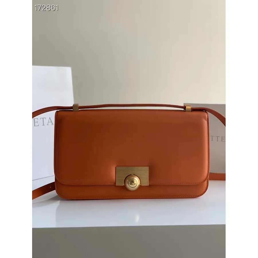 Bottega Veneta Bolsa De Ombro Clássica 28cm 587222 Couro De Bezerro Coleção Primavera/verão 2021, Laranja Queimado