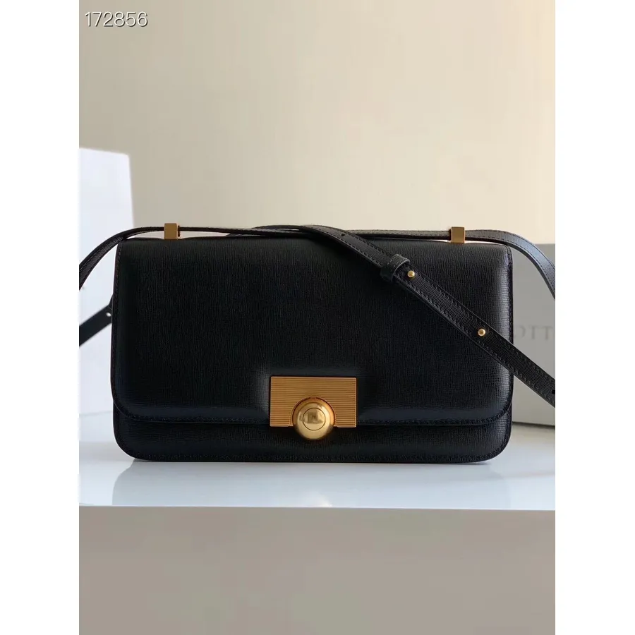 کیف شانه کلاسیک Bottega Veneta 28cm 587222 چرم دانه دانه چرم گوساله بهار/تابستان 2021، مشکی