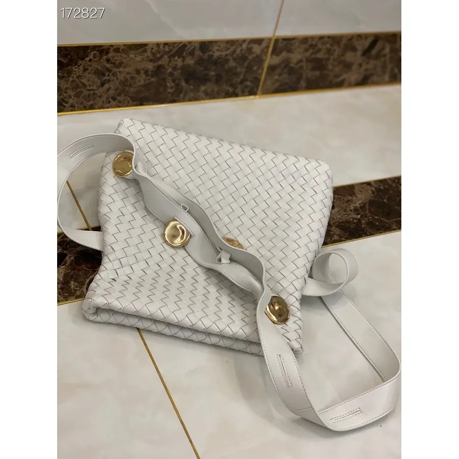 Bottega Veneta Bolsa Dobrável 26cm 642637 Couro De Cordeiro Coleção Primavera/verão 2021, Branco