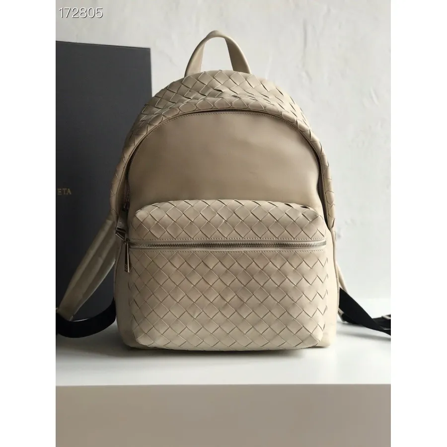 Ransel Bottega Veneta 42cm 70078 Intrecciato Nappa Leather Koleksi Musim Semi/musim Panas 2021, Krem