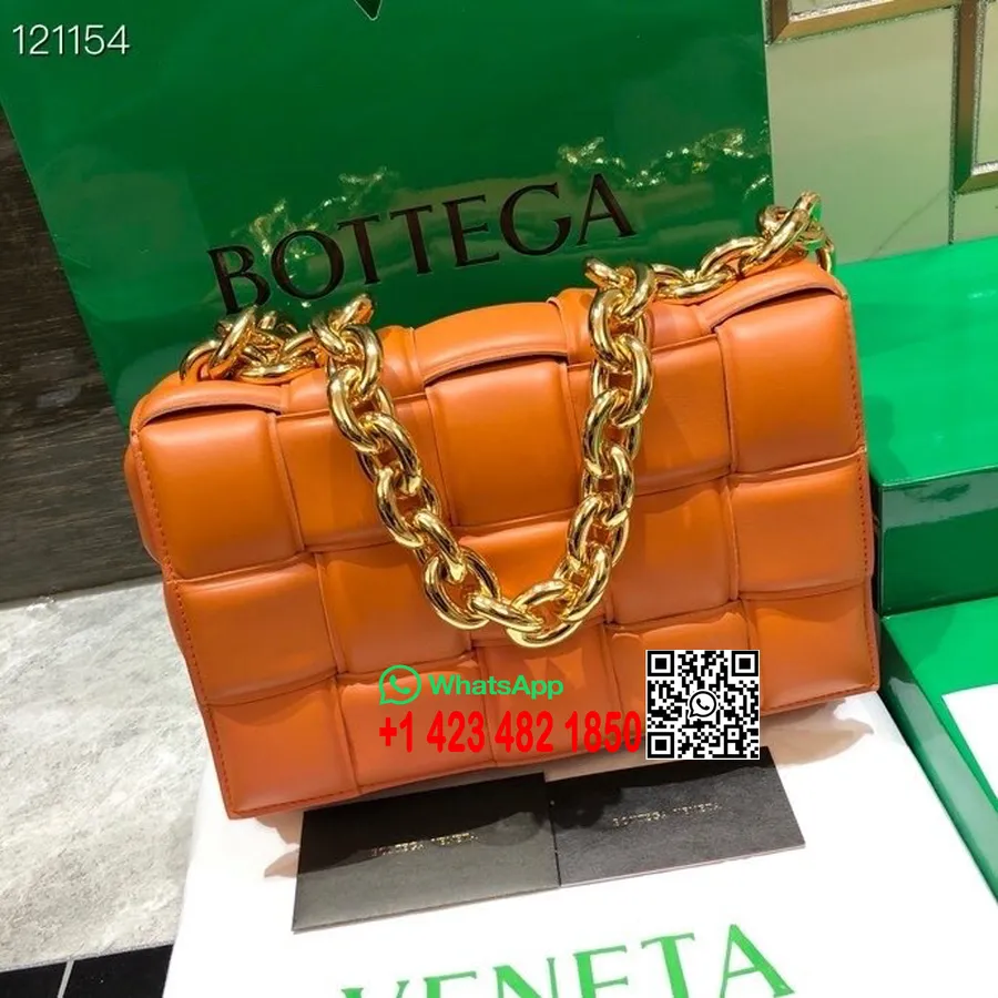 Сумка на плечо Bottega Veneta с мягкой подкладкой и цепочкой на цепочке, 26 см, из кожи ягненка, коллекция осень/зима 2020, оран