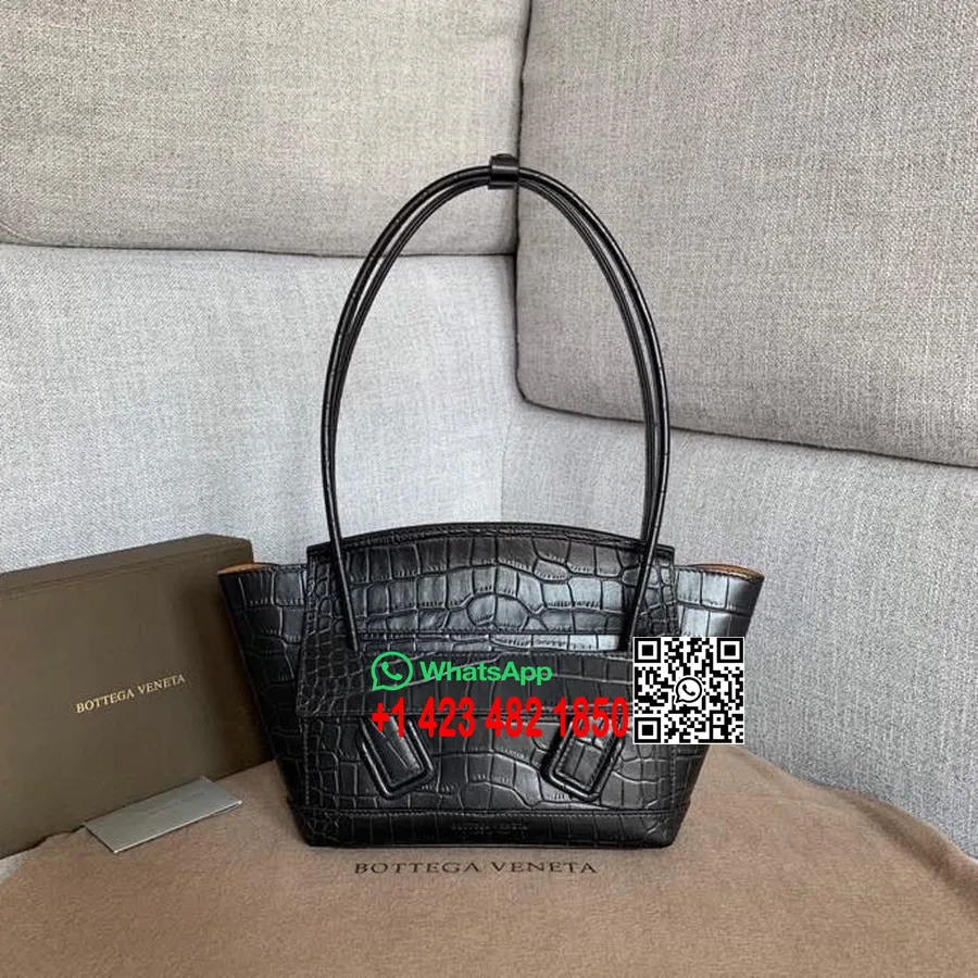 Bottega Veneta Arco Skuldertaske 33 Cm Krokodillestempel Kalveskind 2020 Forår/sommer Kollektion, Sort