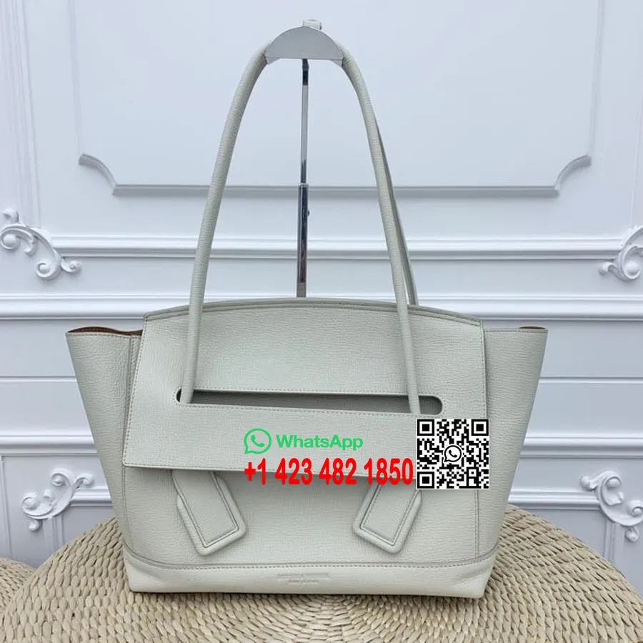 Bottega Veneta Arco Válltáska 48cm Szemcsés Borjúbőr 2020 Tavaszi/nyári Kollekció, Fehér