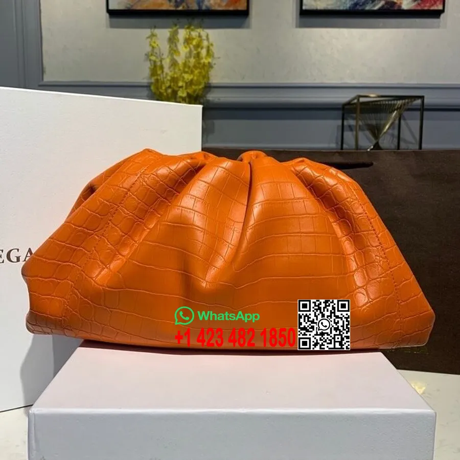 Bottega Veneta The Pouch Bag 38 Cm Krokodil Stamp Telečje Usnje Kolekcija Pomlad/poletje 2020, Oranžna