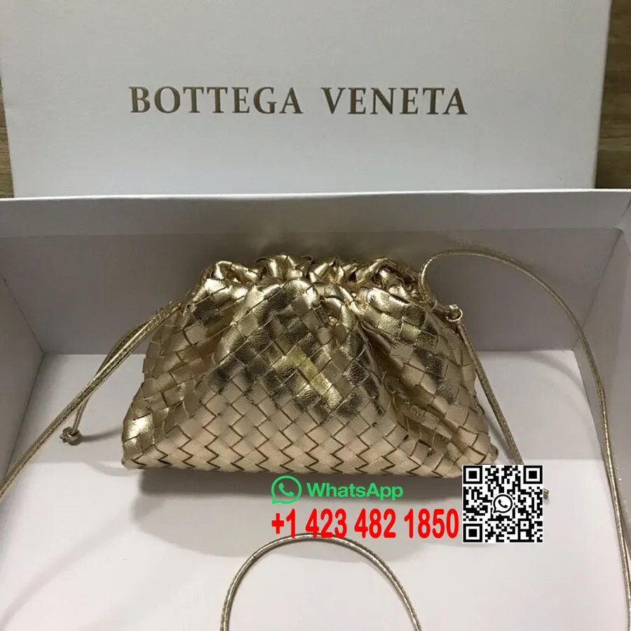 Bottega Veneta Woven The Mini Pouch Shoulder Bag 23cm Calfskin Leather 2020 Spring/Summer Collection, Gold