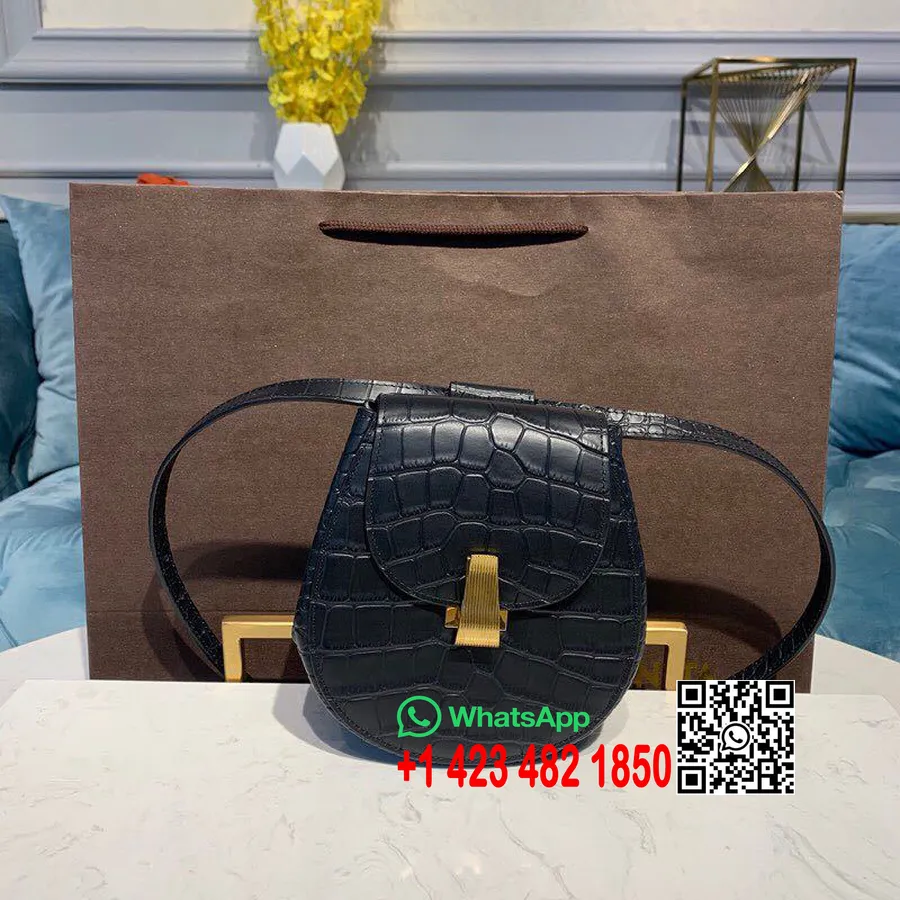 תיק מותן Bottega Veneta 16 ס"מ עור בדוגמת קרוקודיל קולקציית סתיו/חורף 2019, שחור