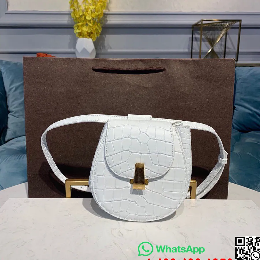 Bolsa De Cintura Bottega Veneta 16cm Couro Padrão De Crocodilo Coleção Outono/inverno 2019, Branco