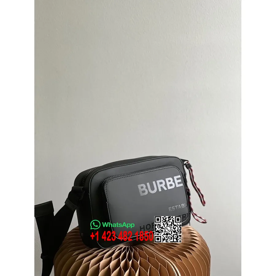 Burberry Horseferry Kamera-Umhängetasche, 21 Cm, Nylon-Canvas, Frühjahr/Sommer-Kollektion 2022, Schwarz