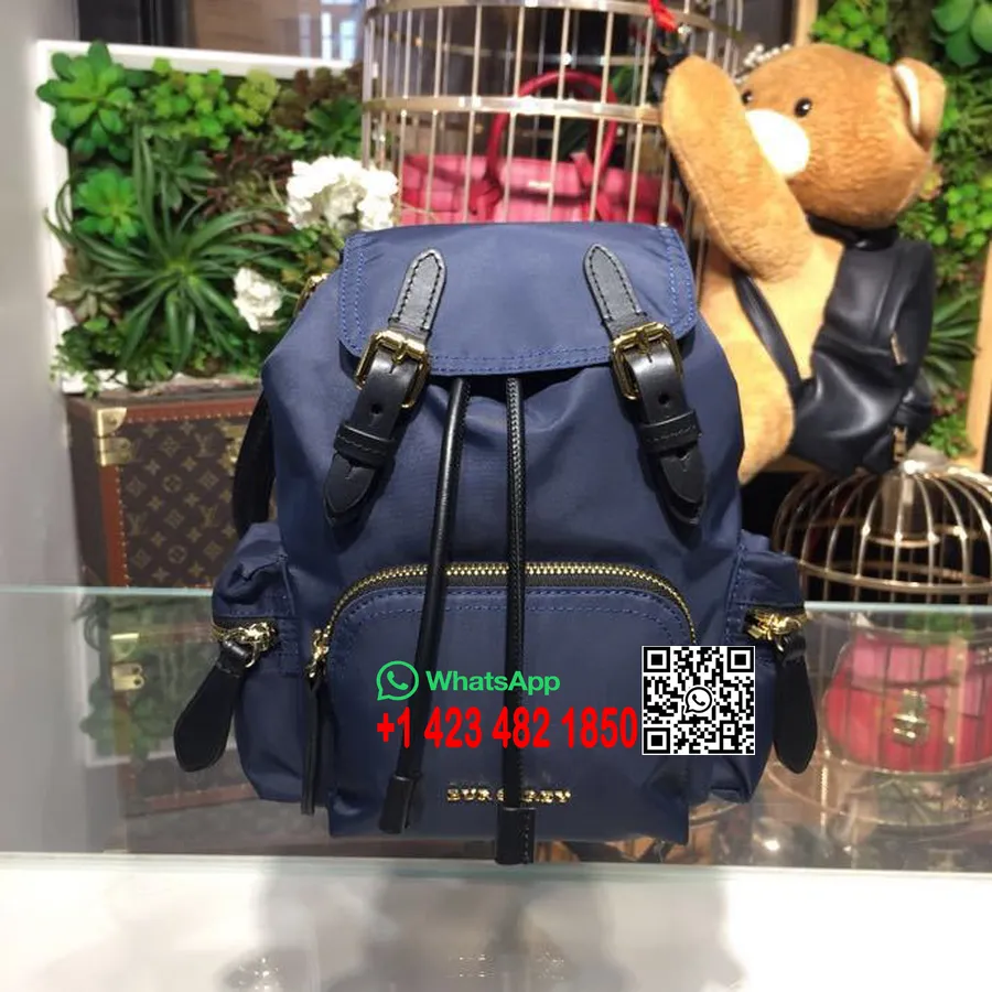 Burberry-Rucksack, Graffiti-Rucksack, 22 Cm, Technisches Nylon/Leder, Frühjahr/Sommer-Kollektion 2018, Marineblau