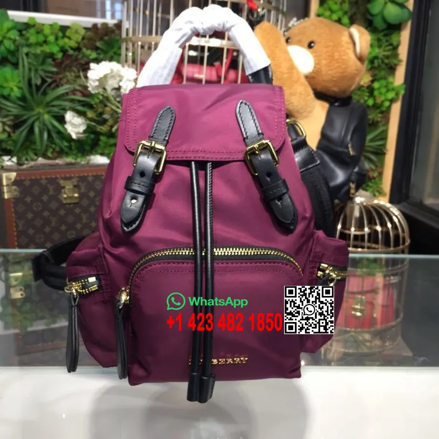 Burberry-Rucksack, Graffiti-Rucksack, 22 Cm, Technisches Nylon/Leder, Frühjahr/Sommer-Kollektion 2018, Beere