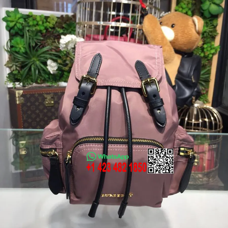 Burberry-Rucksack, Graffiti-Rucksack, 22 Cm, Technisches Nylon/Leder, Frühjahr/Sommer-Kollektion 2018, Hellrosa