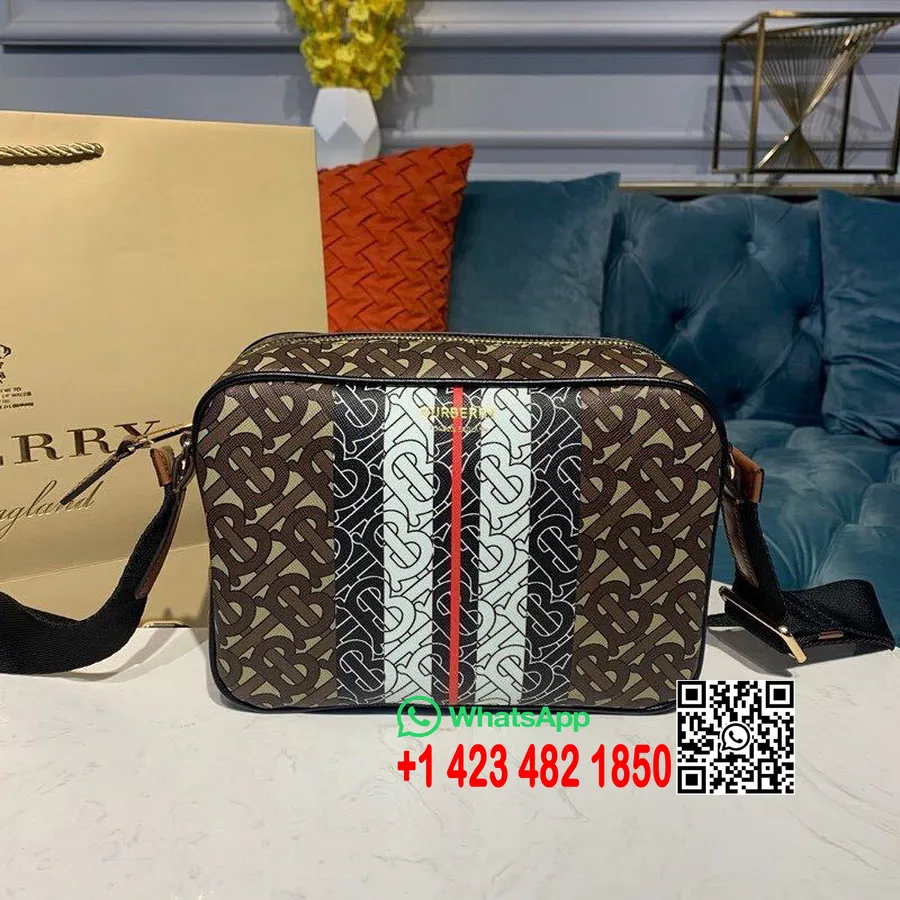 Burberry Bolso Para Cámara Tb Logo De 22 Cm De Lona Revestida Colección Otoño/invierno 2019, Marrón