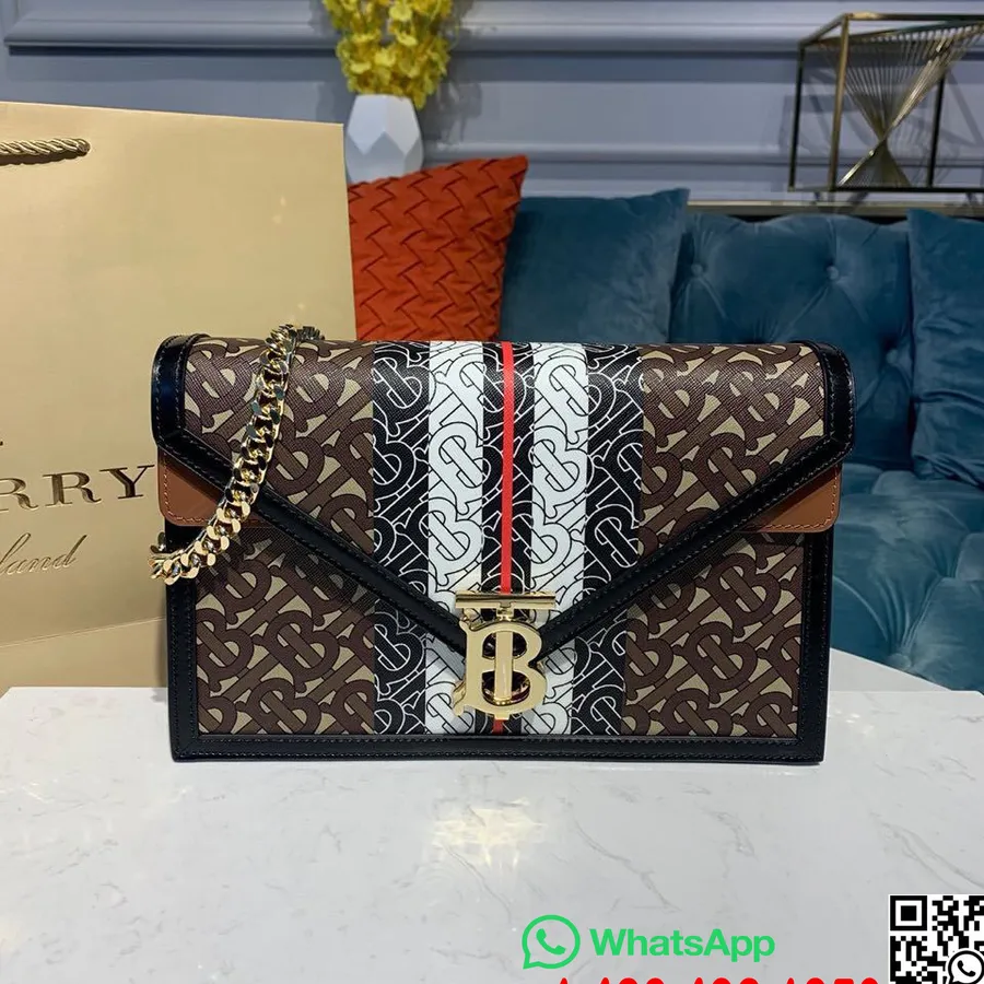 Burberry Tb με λογότυπο αλυσίδα τσάντα ώμου 28cm με επικάλυψη καμβά συλλογή φθινόπωρο/χειμώνας 2019, καφέ