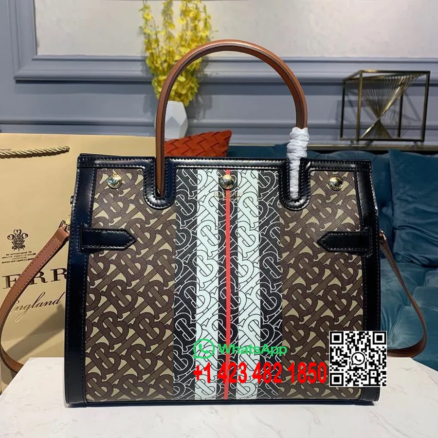 Burberry Tb Logo Tote Nakupovalna Torba 30 Cm Prevlečeno Platno Kolekcija Jesen/zima 2019, Rjava