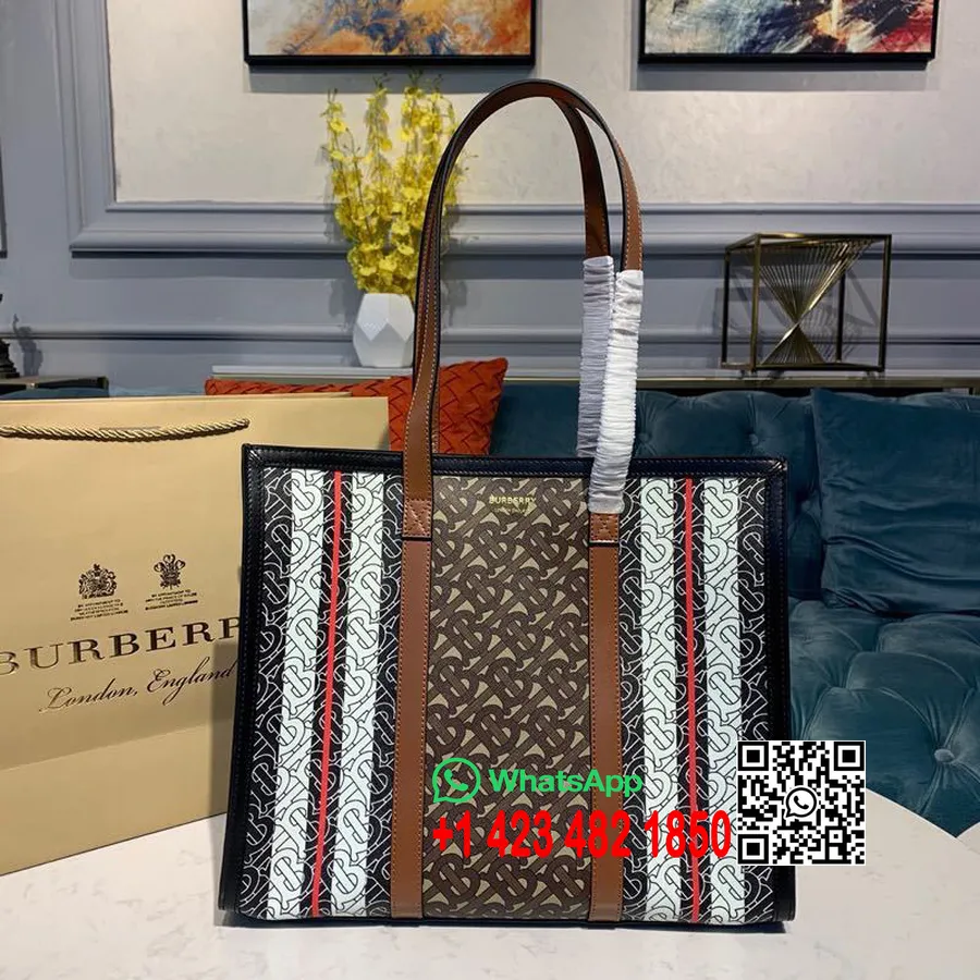 Burberry Tb Logoga Kandekott 35 Cm Kaetud Lõuendiga Sügis/talv 2019 Kollektsioon, Pruun