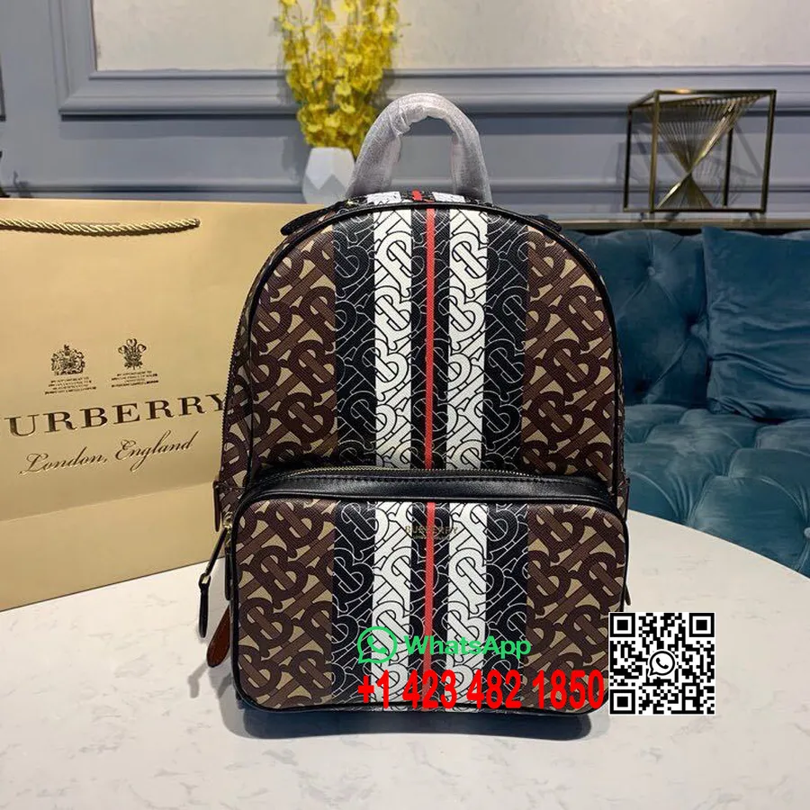 Burberry Tb Logo Rygsæk 32 Cm Coated Canvas Efterår/vinter 2019 Kollektion, Brun