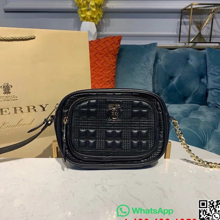 Burberry Tb Logoga Kaamerakott 20cm Lambanahast Sügis/talv 2019 Kollektsioon, Must