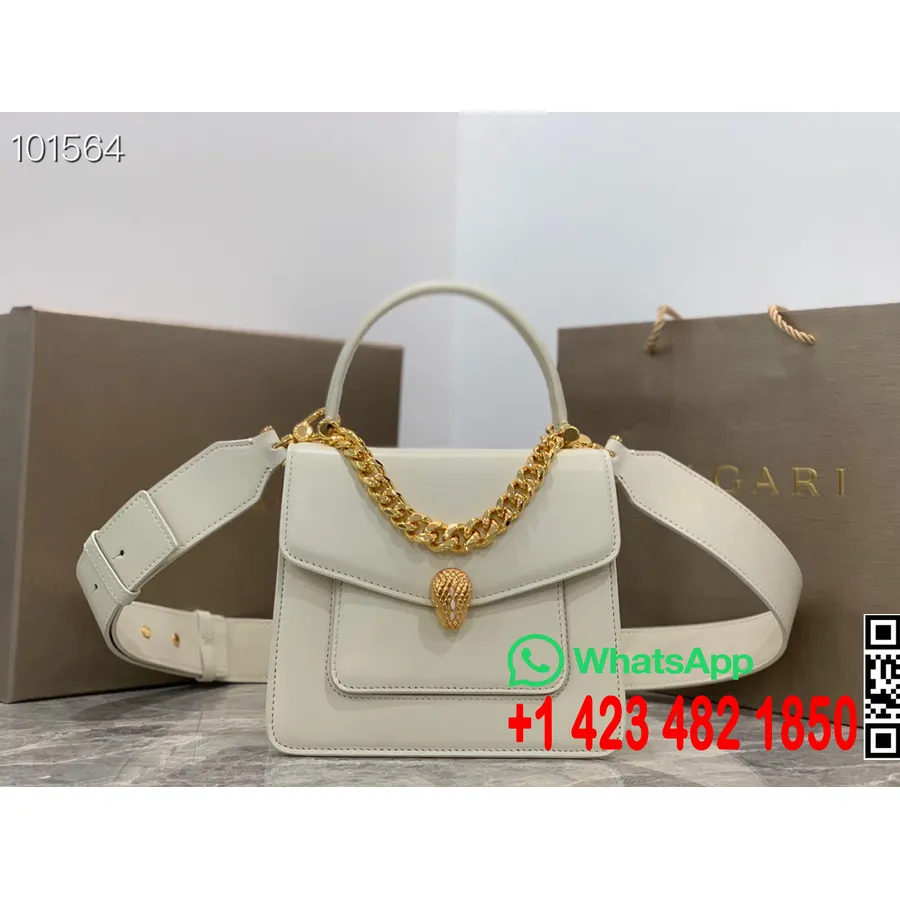 Bvlgari Serpenti Forever Maxi Chain Top Handle Crossbody Bag 18cm 290874 Nappa Leather Fall/Winter 2022 Collection, Ivory Opal W