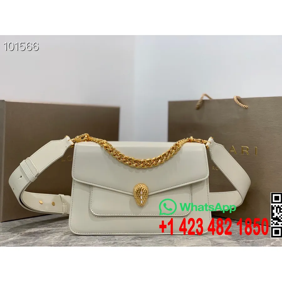 Bvlgari Serpenti Forever Maxi Kett Crossbody Kott 25cm 290767 Nappa Nahk Sügis/talv 2022 Kollektsioon, Elevandiluu Opaalvalge