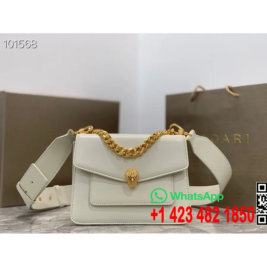 Bvlgari Serpenti Forever Maxi Chain Crossbody Bag 20cm 29074 Nappa Leather Fall/Winter 2022 Collection, Ivory Opal White