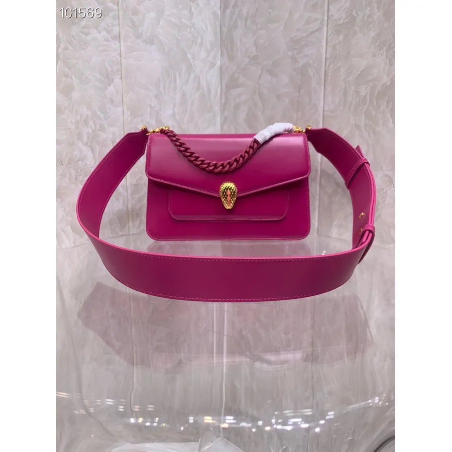 Bvlgari Serpenti Forever Maxi Chain Crossbody Bag 25cm 290767 Nappa Leather Fall/Winter 2022 Collection, Berry Pink