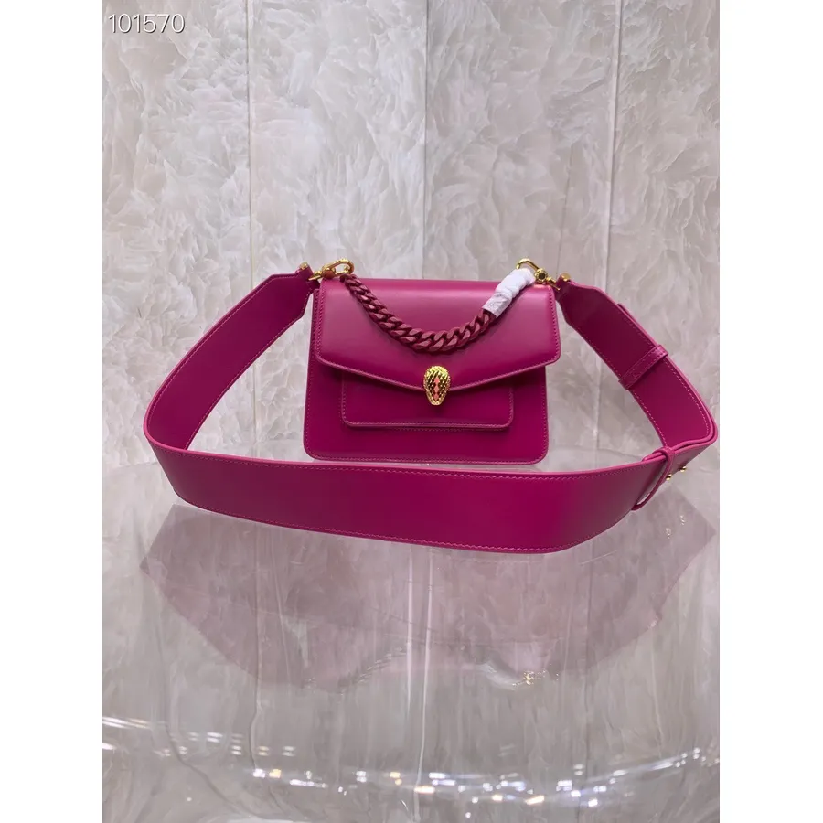 Bvlgari Serpenti Forever Maxi Chain Crossbody Bag 20cm 29074 Koleksi Kulit Nappa Musim Gugur/dingin 2022, Berry Pink