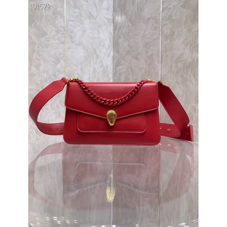 Bvlgari Serpenti Forever Maxi Chain Crossbody Bag 25cm 290767 Koleksi Kulit Nappa Musim Gugur/dingin 2022, Merah