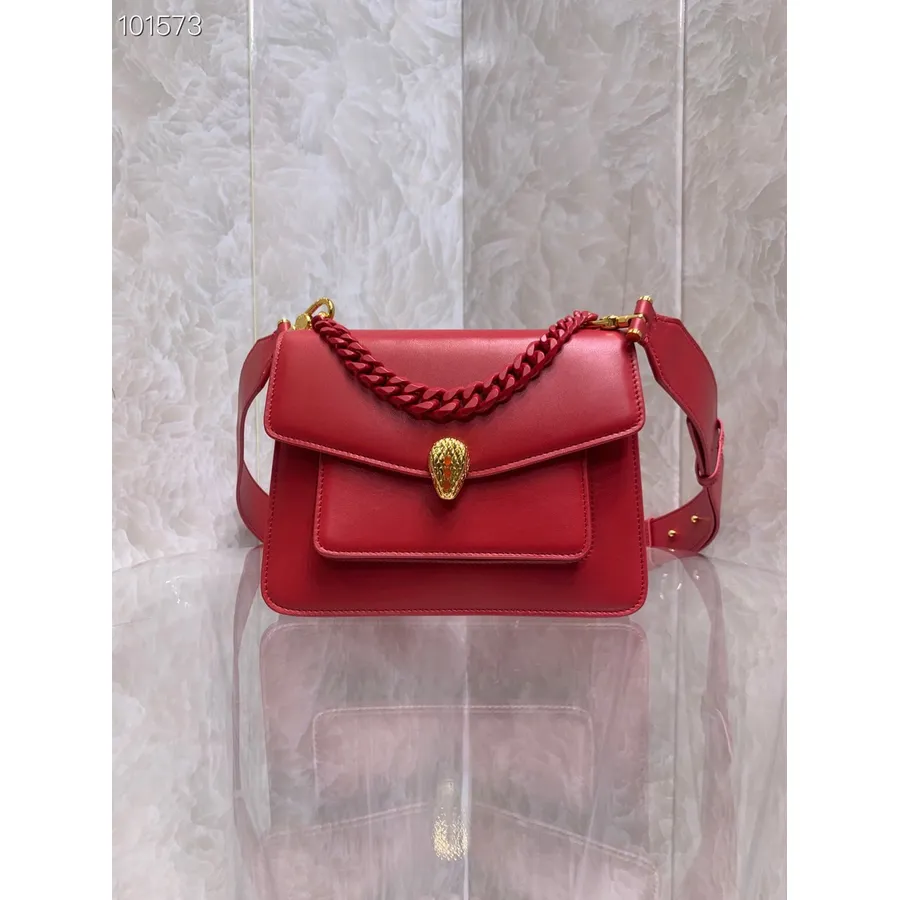 Bvlgari Serpenti Forever Maxi Bolso Bandolera Con Cadena 20cm 29074 Piel Napa Colección Otoño/invierno 2022, Rojo