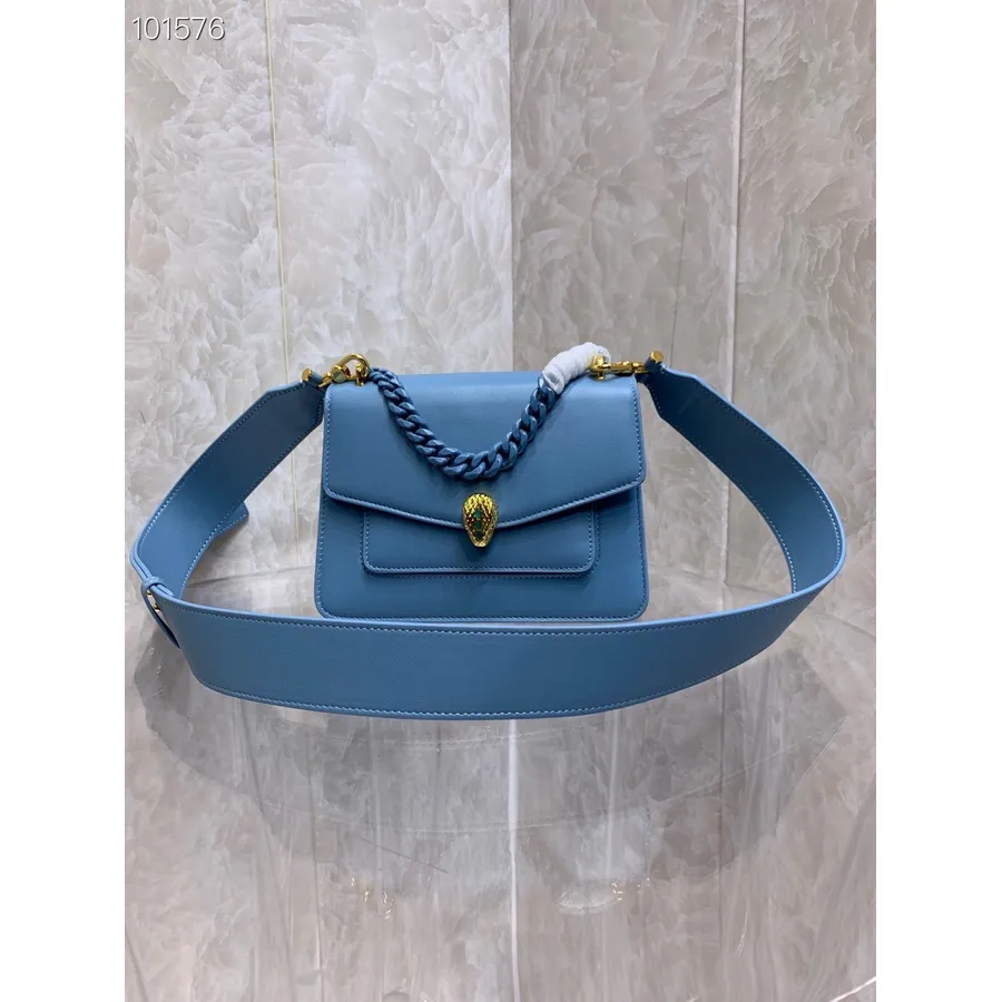 Bvlgari Serpenti Forever Maxi Bolso Bandolera Con Cadena 20cm 29074 Piel De Napa Colección Otoño/invierno 2022, Azul Zafiro Niag