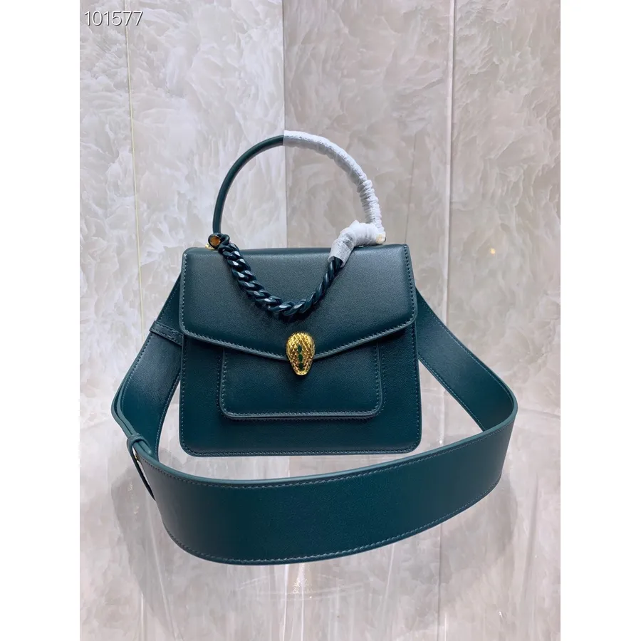 Bvlgari Serpenti Forever Maxi Chain Tas Selempang Pegangan Atas 18cm 290874 Kulit Nappa Koleksi Musim Gugur/dingin 2022, Hijau