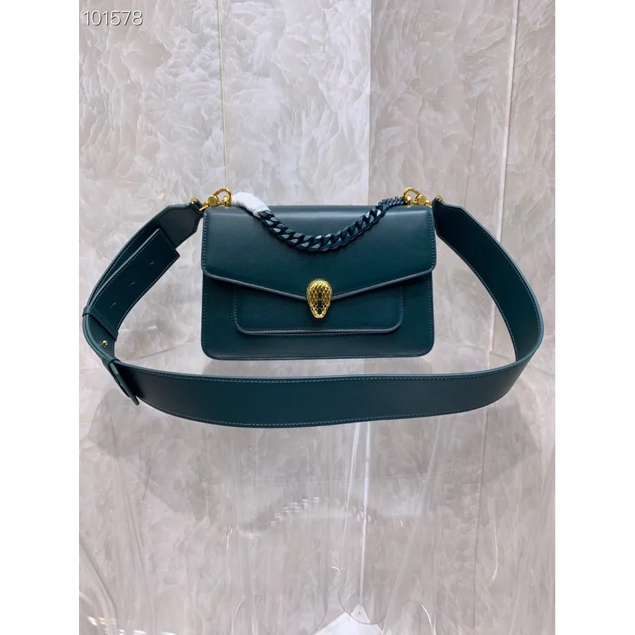 Bvlgari Serpenti Forever Maxi Chain Crossbody Bag 25cm 290767 Nappa Leather Fall/Winter 2022 Collection, Green