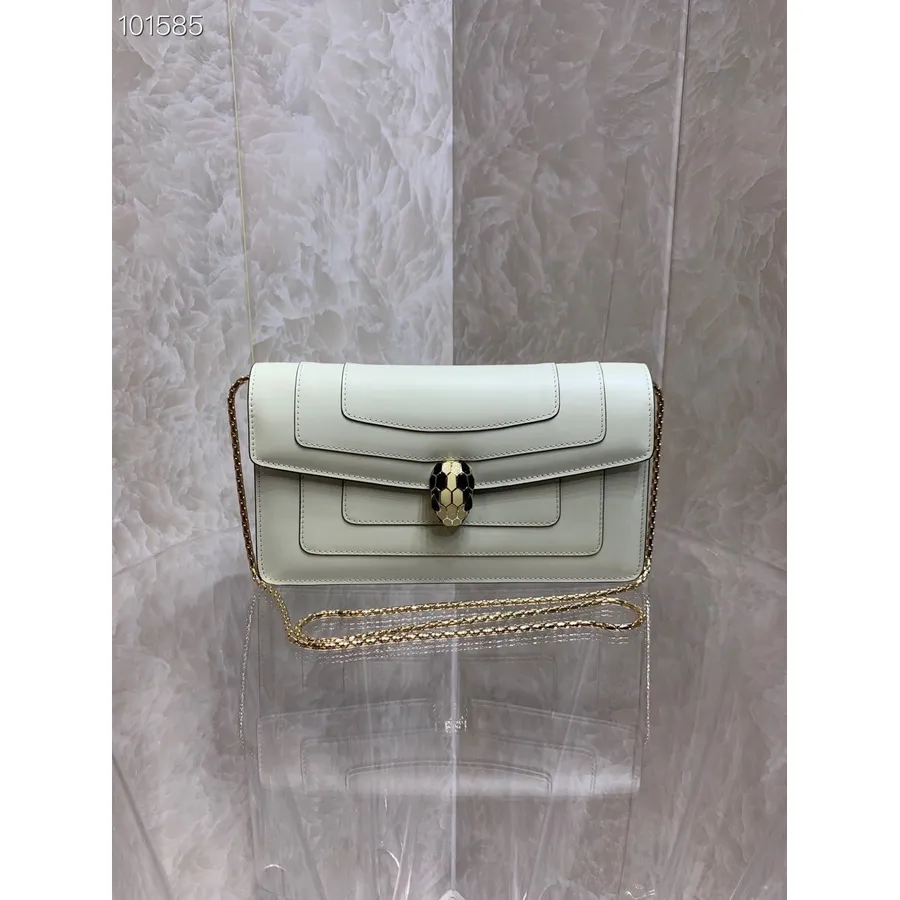 Bvlgari Serpenti Forever Bolso Bandolera 25cm B37044 Piel De Becerro Colección Otoño/invierno 2022, Blanco/verde Malaquita