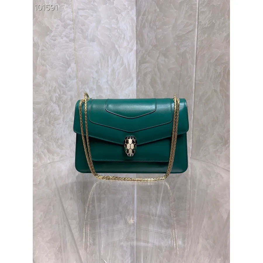 Bvlgari Serpenti Forever Crossbody Bag 25cm 290323 Koleksi Kulit Anak Sapi Musim Gugur/dingin 2022, Hijau/hijau Perunggu