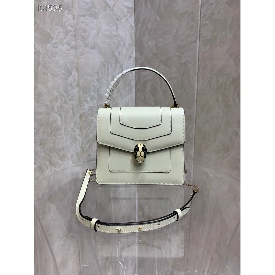 Bvlgari Serpenti Forever Crossbody Kabelka S Horní Rukojetí 20 Cm 38329 Teletina Kolekce Podzim/zima 2022, Bílá/zelený Malachit