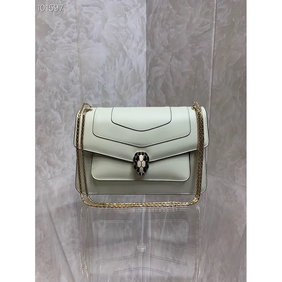 Bvlgari Serpenti Forever Crossbody Tas 25cm 290323 Kalfsleer Herfst/wintercollectie 2022, Wit/groen Malachiet