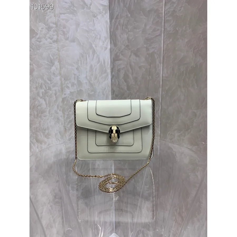 Bvlgari Serpenti Forever Malá Crossbody Kabelka 20cm 34559 Teletinová Kůže Kolekce Podzim/zima 2022, Bílá/zelený Malachit