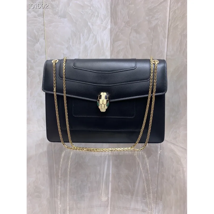 Bvlgari Serpenti Forever Crossbody Chain Bag 28cm 35106 Kulit Anak Sapi Koleksi Musim Gugur/dingin 2022, Hitam