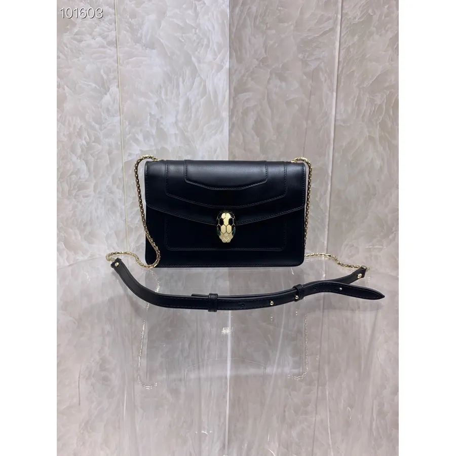 Bvlgari Serpenti Forever Malá Crossbody Kabelka 22cm 39174 Teletinová Kůže Kolekce Podzim/zima 2022, černá